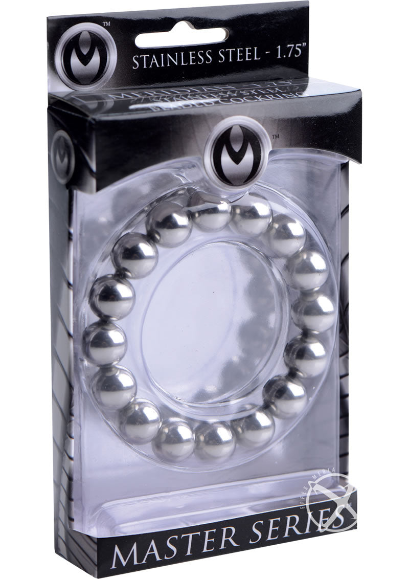 Master Series Meridian Stainless Steel Beaded Cock Ring - Silver - 1.75in