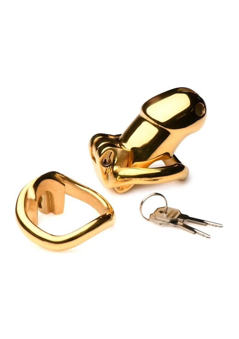 Master Series Midas 18k Gold-Plated Locking Chastity Cage
