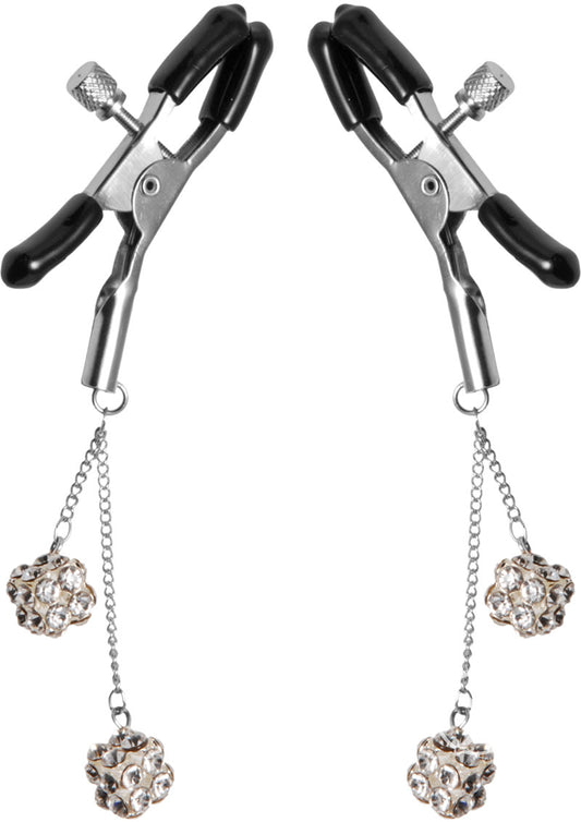 Master Series Ornament Adjustable Nipple Clamps W/ Jewel Accents - Black/Clear