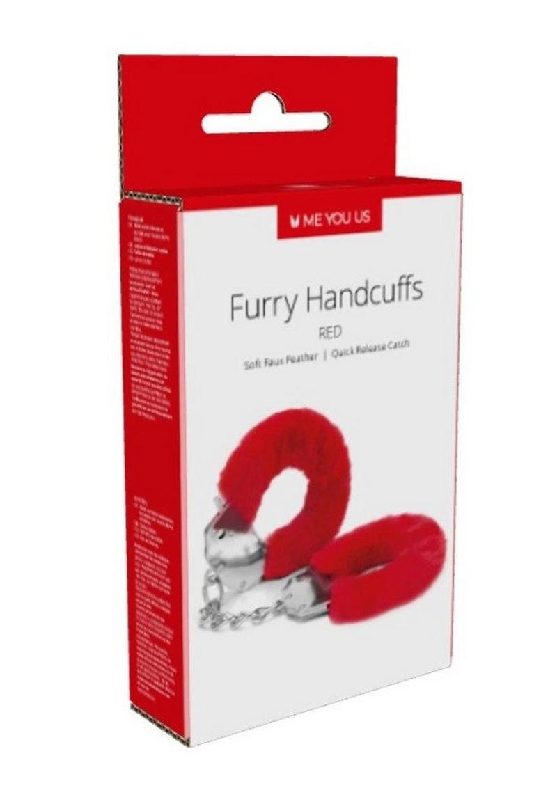 ME YOU US Furry Handcuffs - Red/Silver