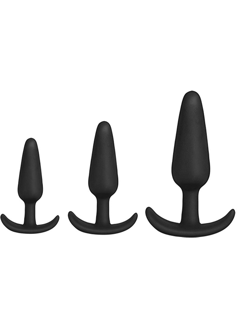 Mood Naughty 1 Trainer Silicone Anal Plug - Black - Large/Small - 3 Piece Set