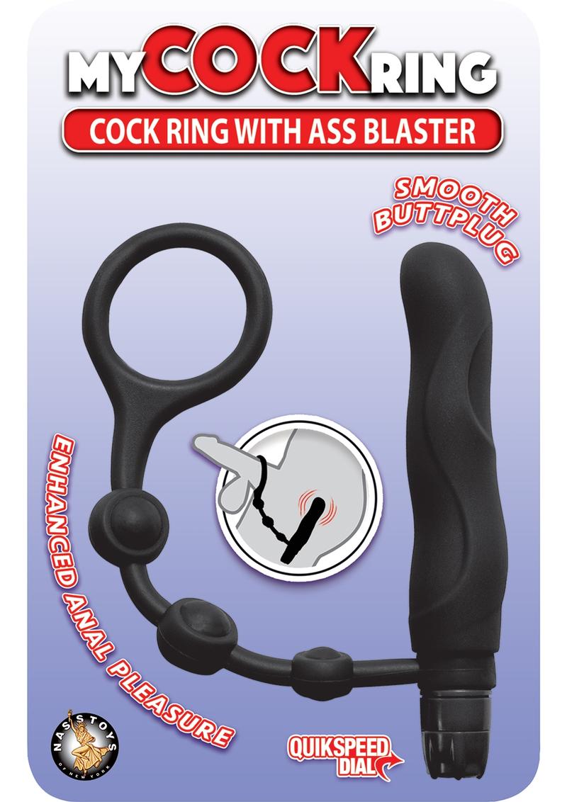 My Cock Ring Silicone Cock Ring with Vibrating Ass Blaster Butt Plug - Black
