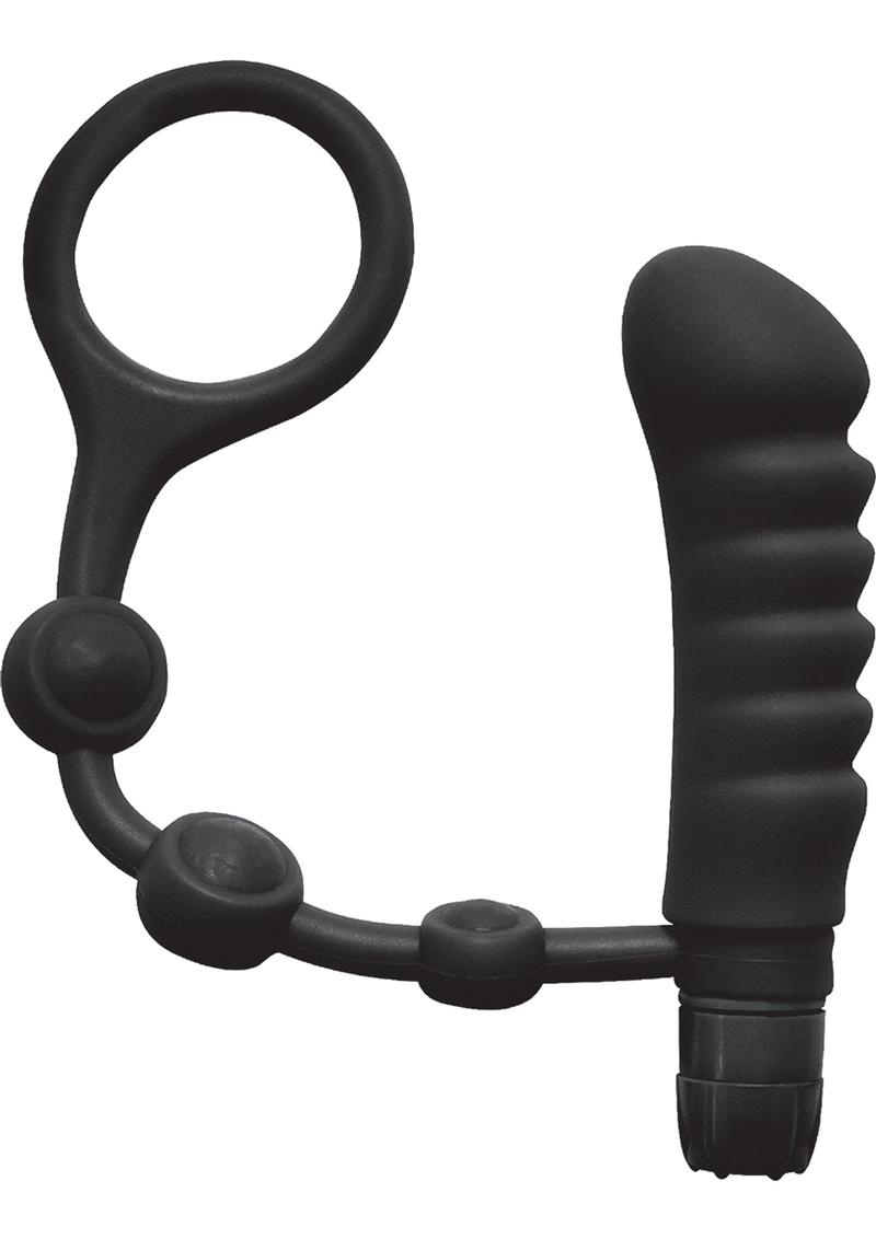 My Cock Ring Silicone Cock Ring with Vibrating Ass Pleaser Butt Plug - Black