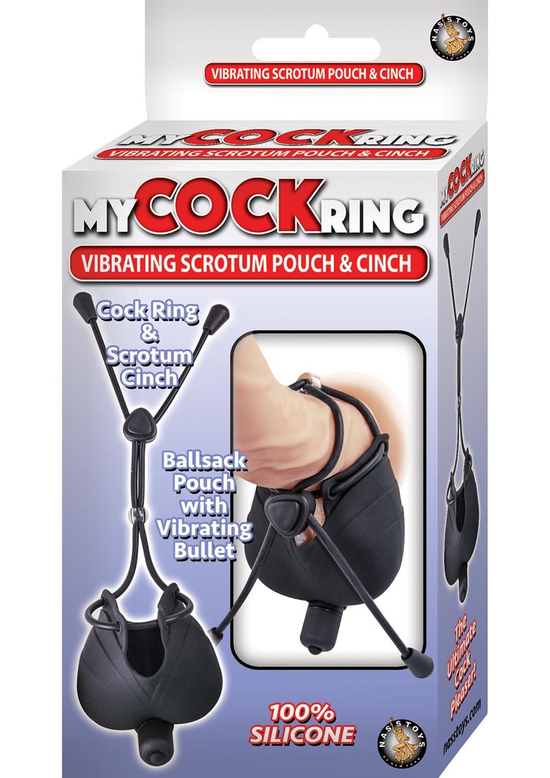 My Cock Ring Vibrating Scrotum Pouch and Cinch Silicone Cock Ring - Black