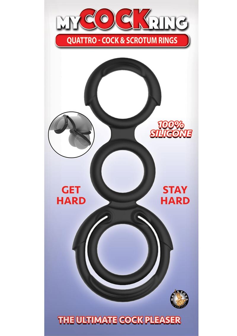 My Cockring Quattro Silicone Cock and Scrotum Rings - Black