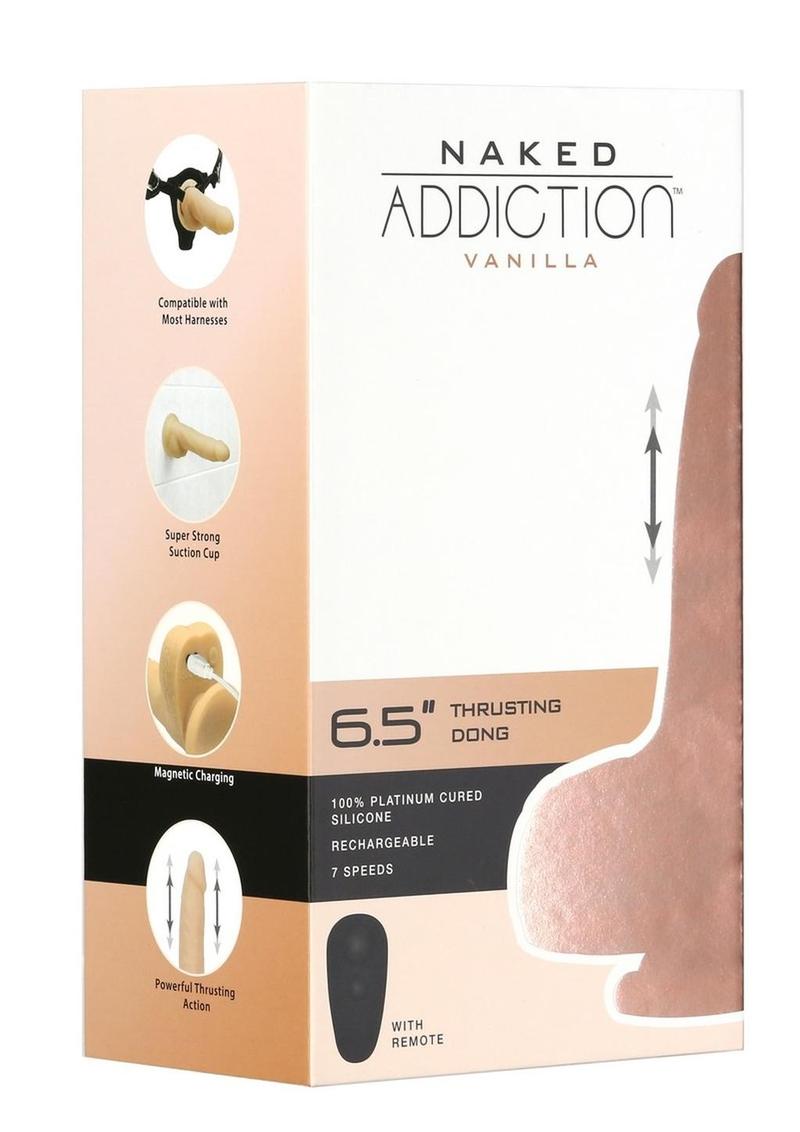 Naked Addiction Silicone Rechargeable Thrusting Dildo with Remote Control - Vanilla - 6.5in