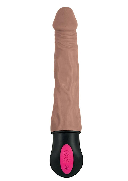 Natural Realskin Hot Cock 1 Rechargeable Warming Dildo - Chocolate - 7in