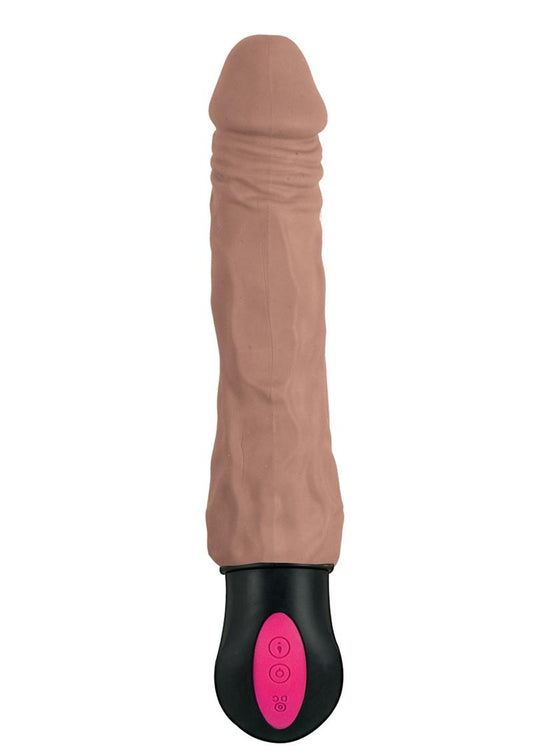 Natural Realskin Hot Cock 3 Rechargeable Warming Dildo - Chocolate - 8in