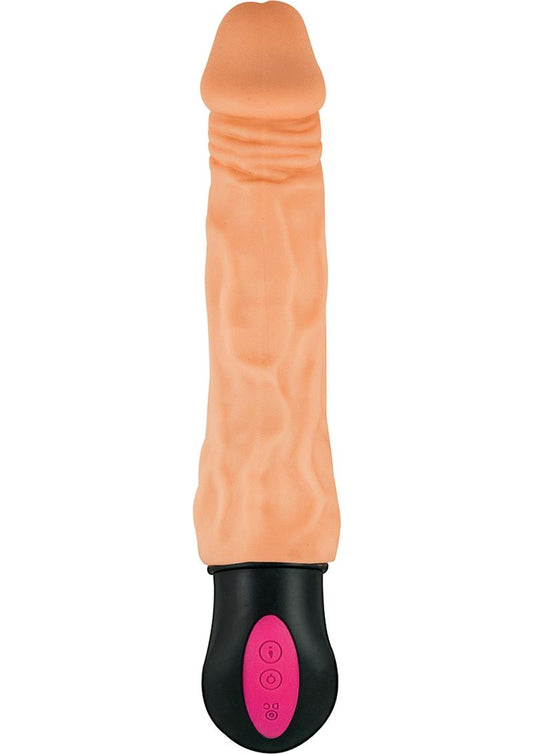 Natural Realskin Hot Cock #3 Rechargeable Warming Vibrator - Vanilla - 8in