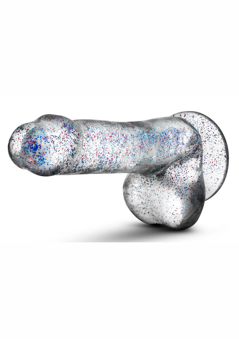 Naturally Yours Glitter Dildo with Balls - Clear - 6in