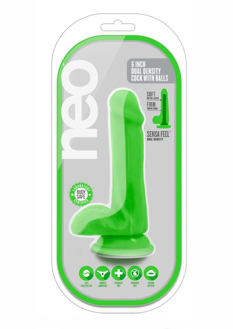 Neo Dual Density Dildo with Balls - Green/Neon Green - 6in