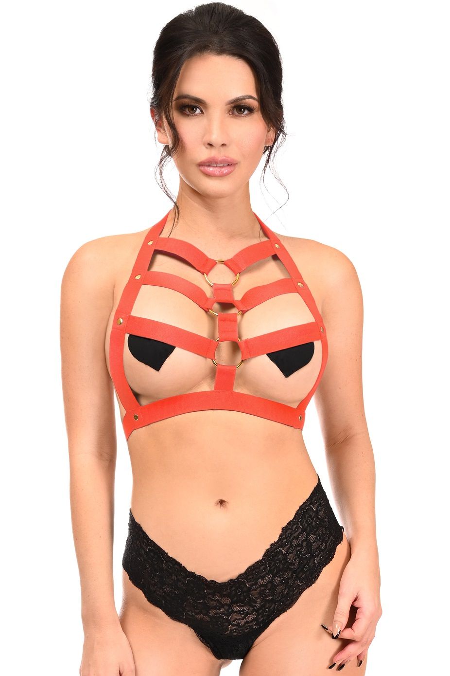 Stretchy Body Harness w Metal Ring Detail