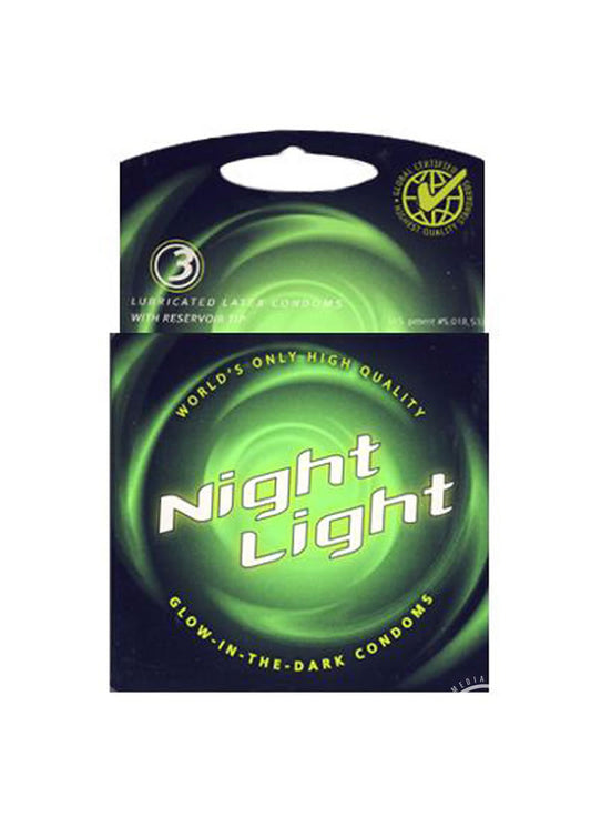 Night Light Glow In The Dark Condoms Lubricated - Glow In The Dark/Green - 3 Pack