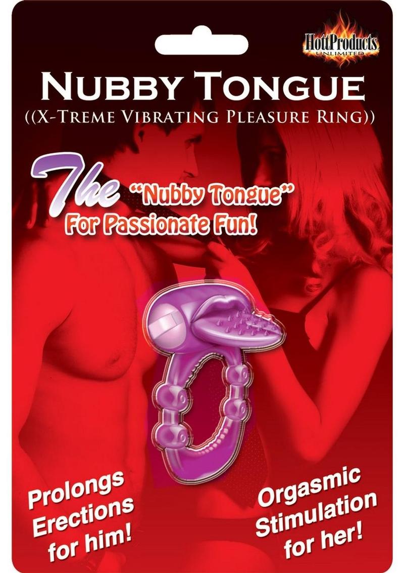 Nubbie Tongue Vibrating Silicone Cock Ring Waterproof - Purple