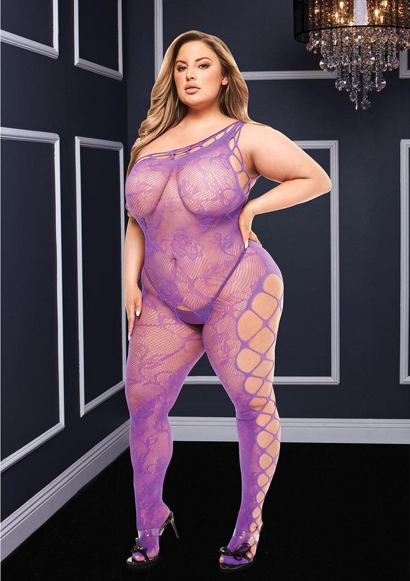 Off The Shoulder Bodystocking - Purple - Queen