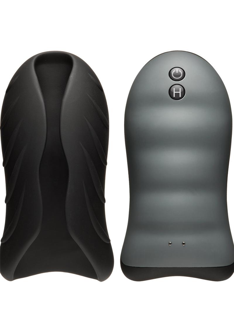 Optimale Secondskyn Silicone Warming Stroker Vibrating USB Rechargeable Masturbator - Black - 5.5in