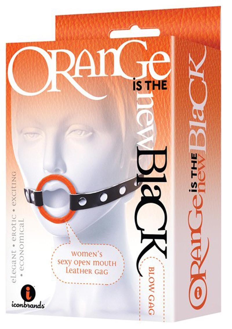Orange Is The New Black Blow Gag Open Mouth Leather Gag - Black/Orange