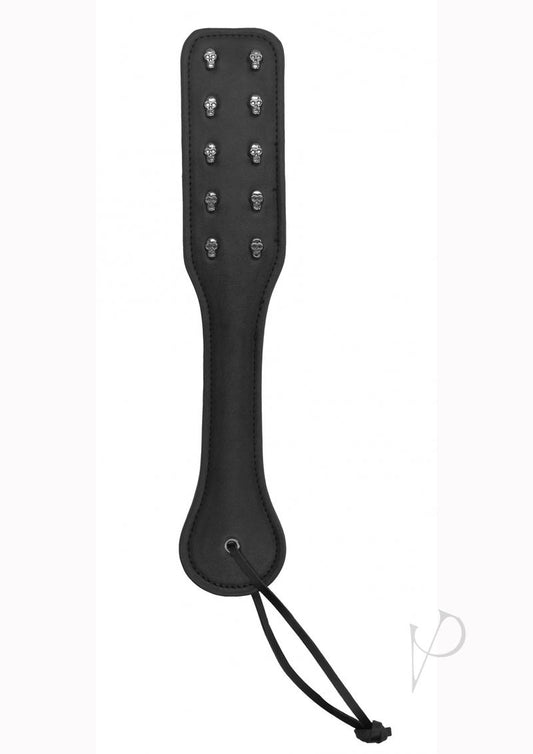 Ouch! Skulls and Bones Leather Paddle with Skulls - Black