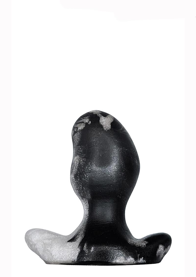 Oxballs Ergo Silicone Butt Plug - Black/Platinum Swirl/Silver - XSmall