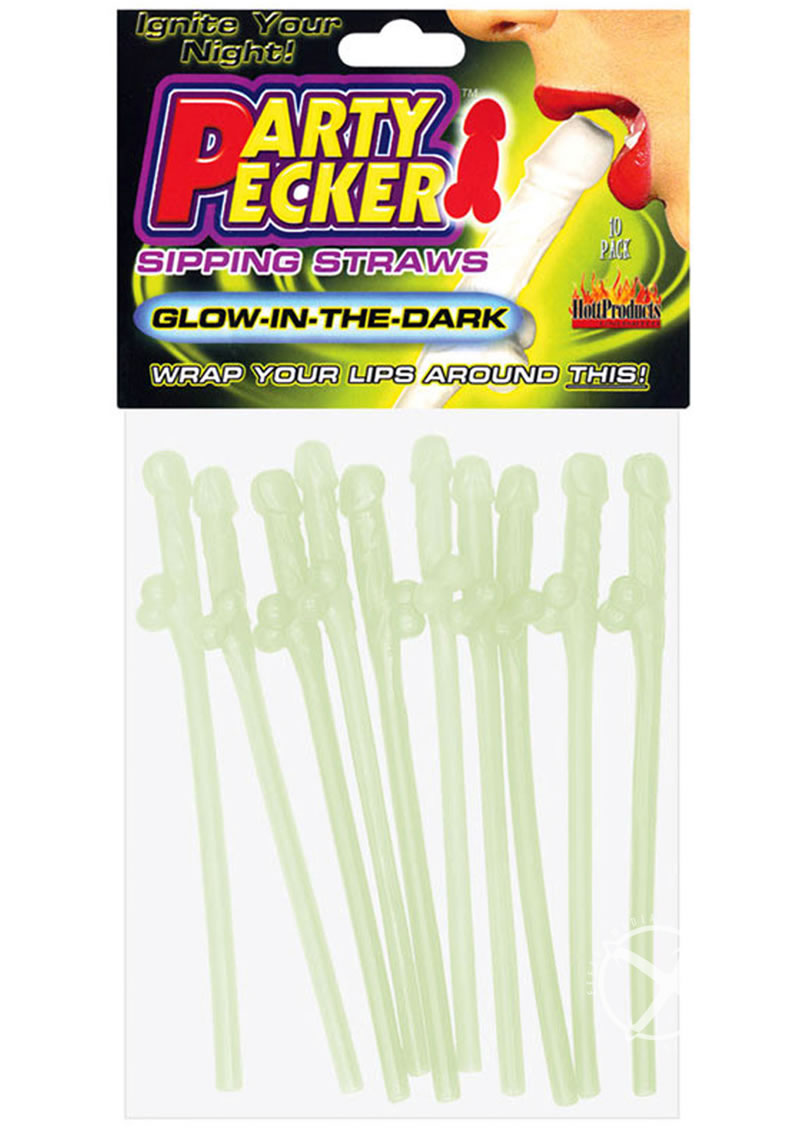 Party Pecker Sipping Straws - Glow In The Dark - 10 Per Pack