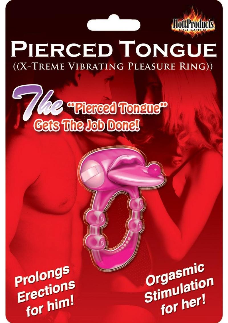 Pierced Tongue Vibrating Silicone Cock Ring Waterproof - Magenta/Pink