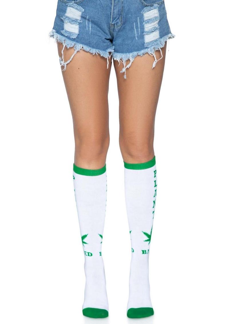 Plant Based Knee Highs - Green/White - One Size