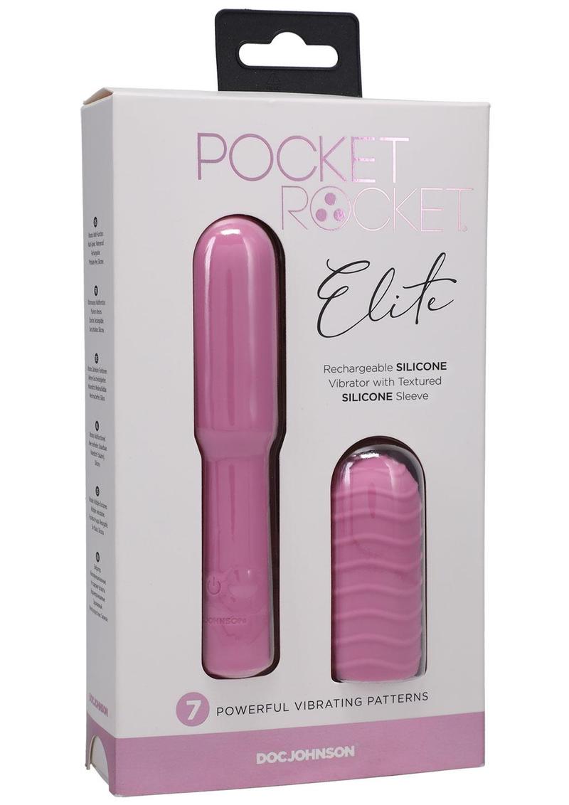 Pocket Rocket Elite Silicone Rechargeable Mini Vibrator with Removable Sleeve - Pink