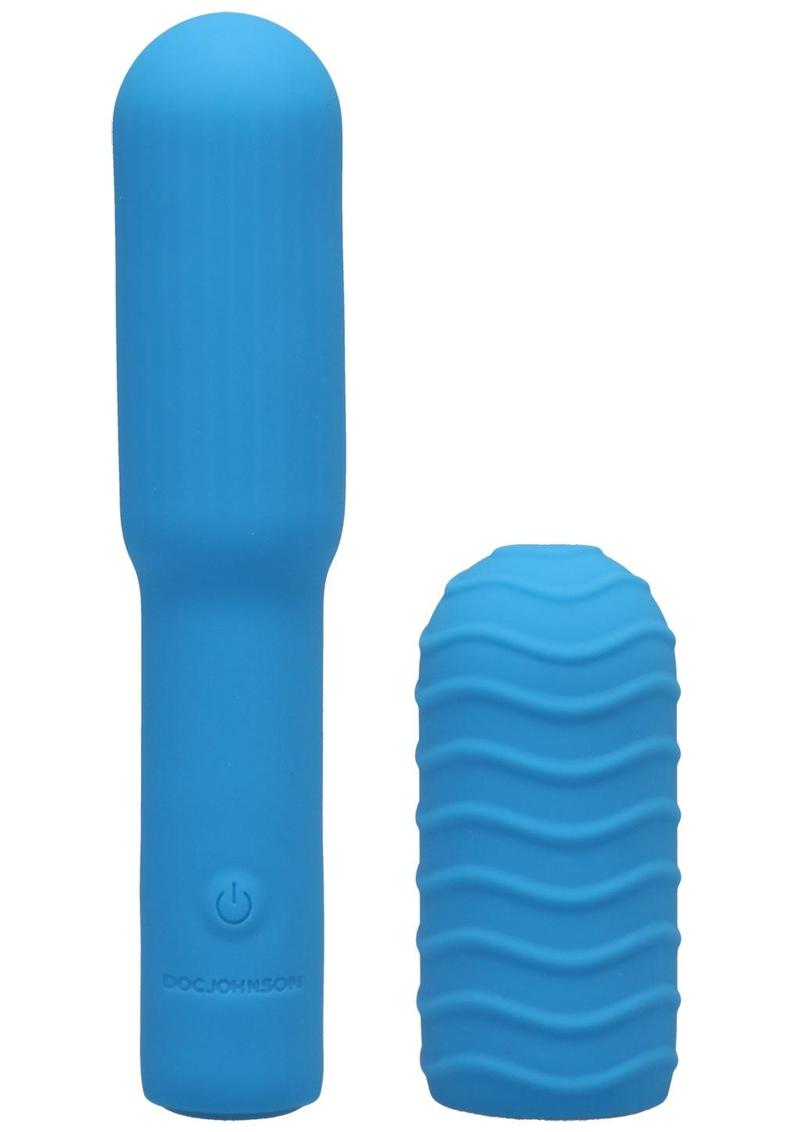 Pocket Rocket Elite Silicone Rechargeable Mini Vibrator with Removable Sleeve - Blue/Sky Blue