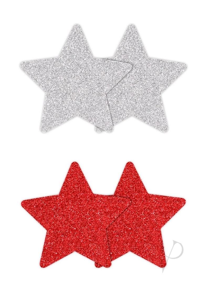 Pretty Pasties Glitter Stars - Red/Silver