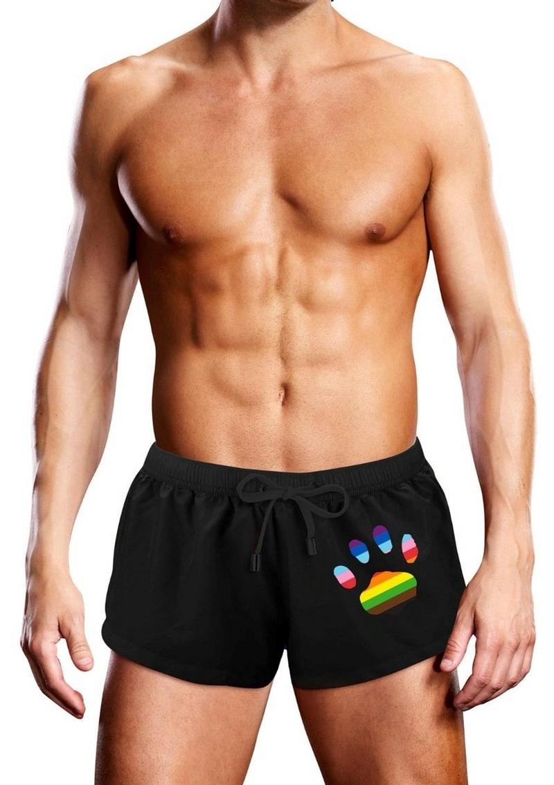 Prowler Oversized Paw Swimming Trunk - Black/Multicolor/Rainbow - Small