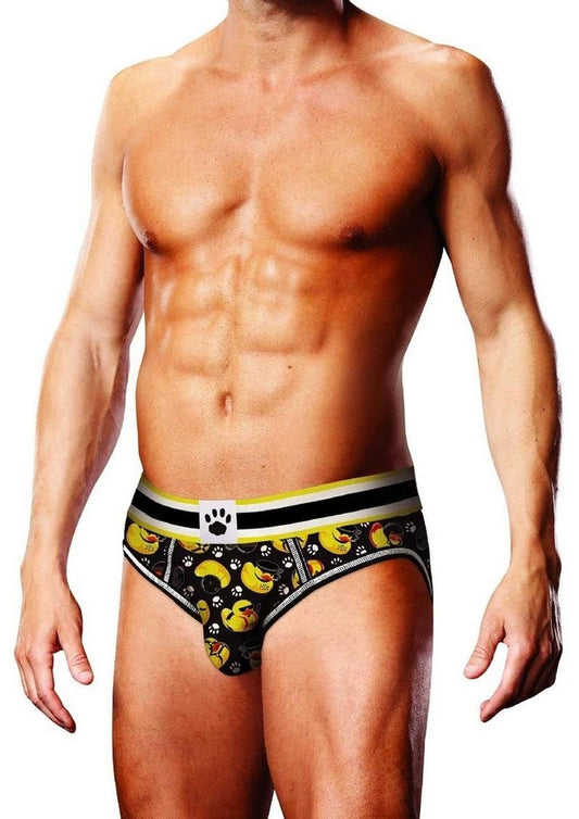 Prowler BDSM Rubber Ducks Open Brief - Black/Yellow - Small