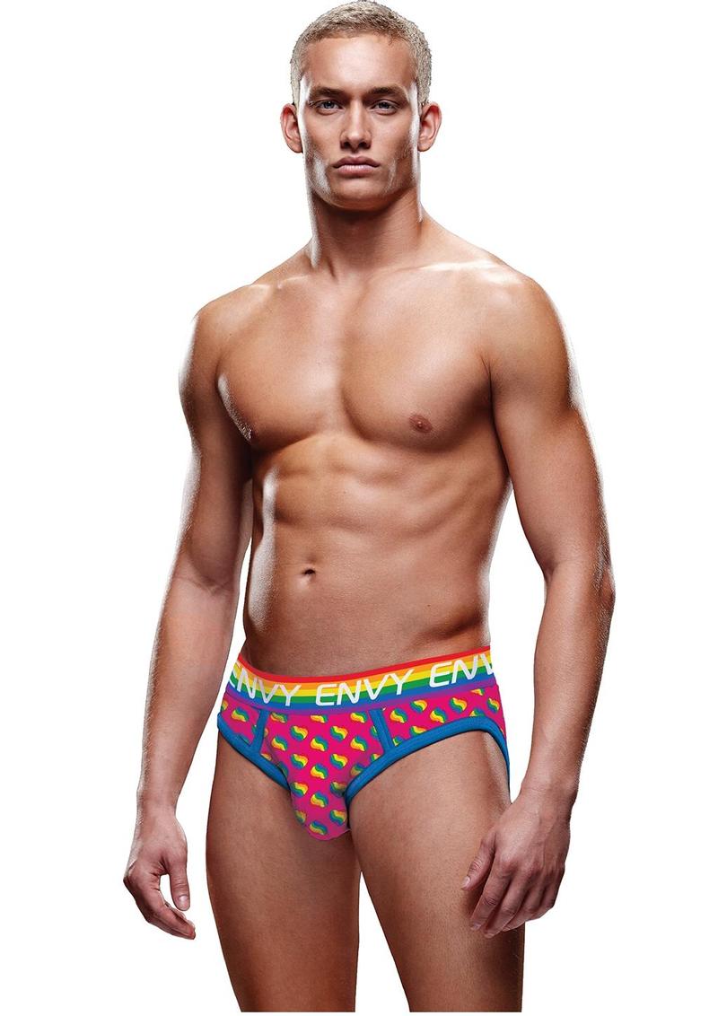 Rainbow Hearts Bubble Butt Jock - Rainbow/Red - Large/XLarge