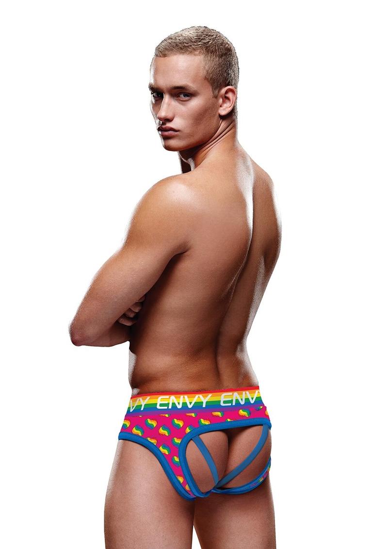 Rainbow Hearts Bubble Butt Jock - Rainbow/Red - Medium/Small