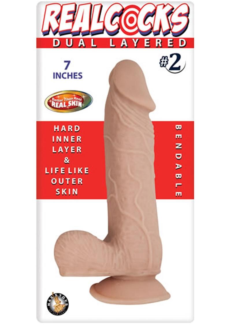 Realcocks Dual Layered #2 Bendable Dildo - Flesh/Vanilla - 7in