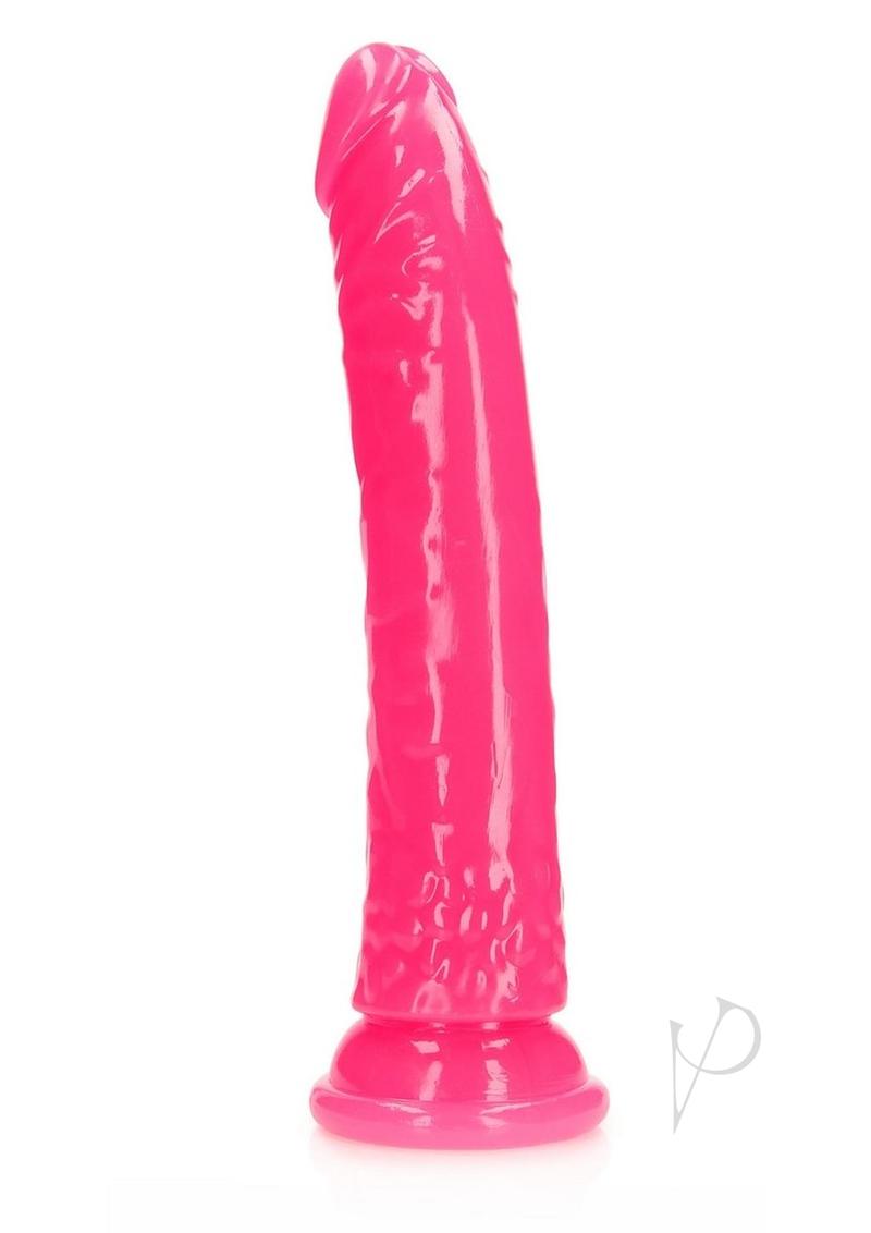 Realrock Slim Glow In The Dark Dildo with Suction Cup - Glow In The Dark/Pink - 10in