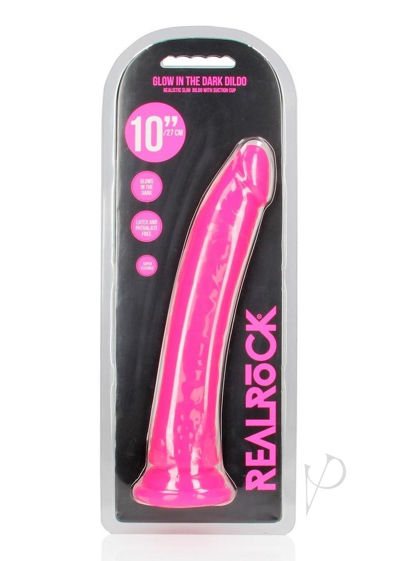 Realrock Slim Glow In The Dark Dildo with Suction Cup - Glow In The Dark/Pink - 10in