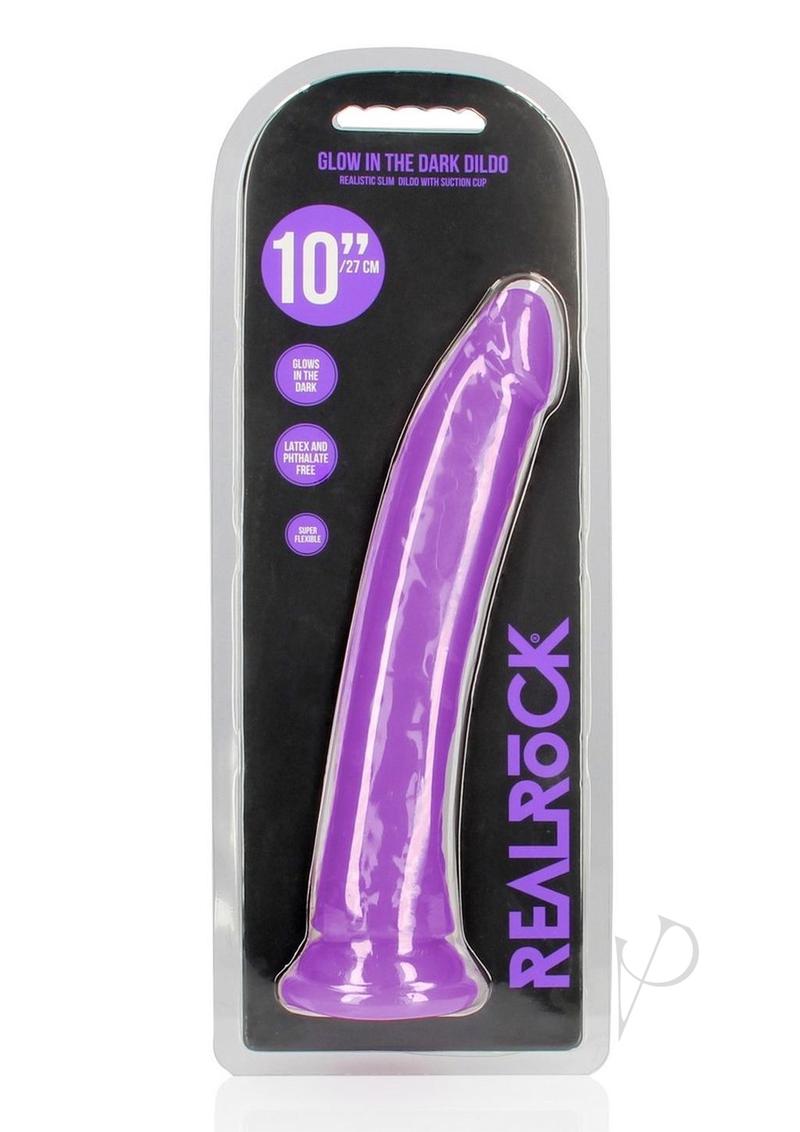 Realrock Slim Glow In The Dark Dildo with Suction Cup - Glow In The Dark/Purple - 10in