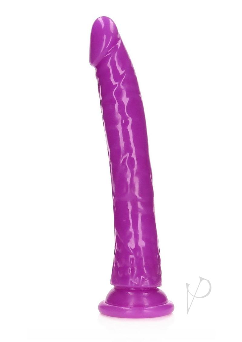 Realrock Slim Glow In The Dark Dildo with Suction Cup - Glow In The Dark/Purple - 11in