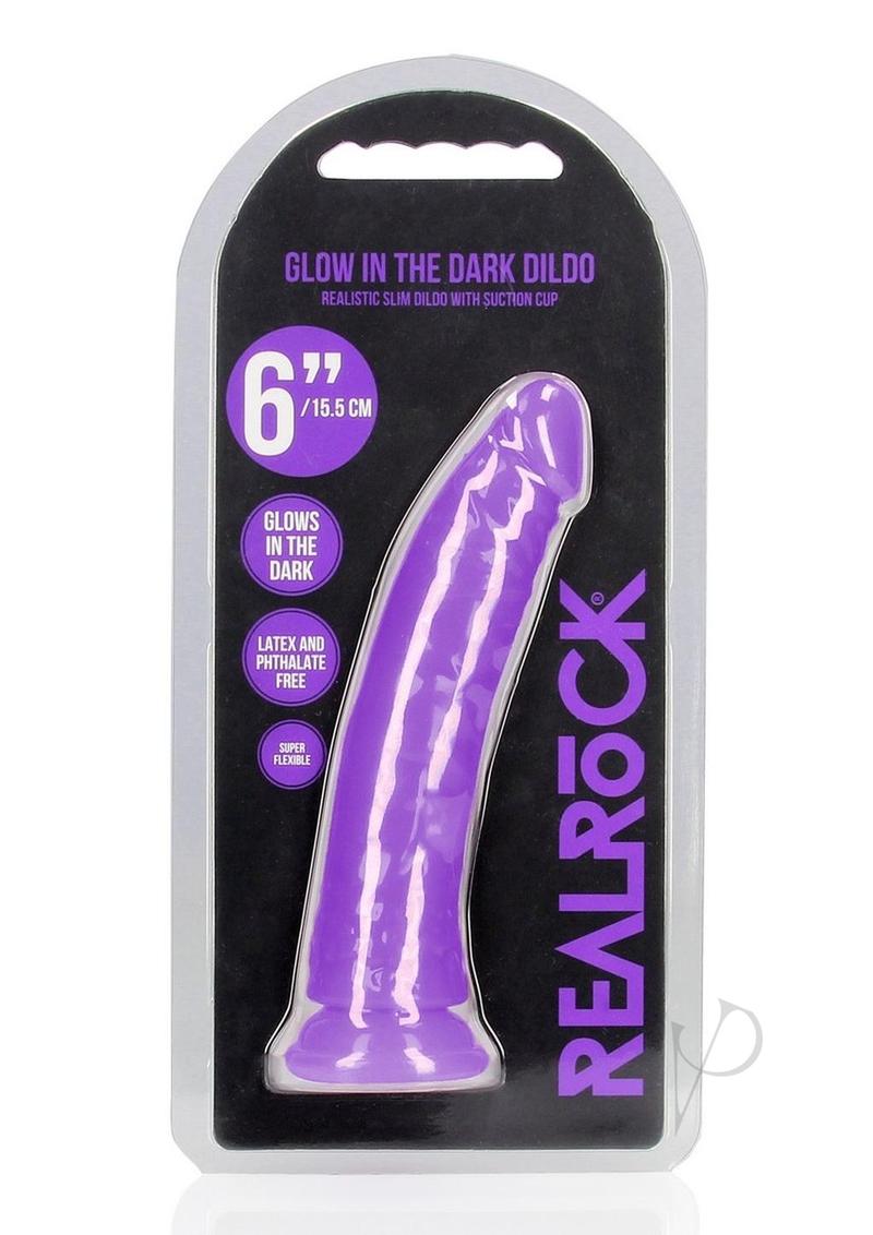 Realrock Slim Glow In The Dark Dildo with Suction Cup - Glow In The Dark/Purple - 6in