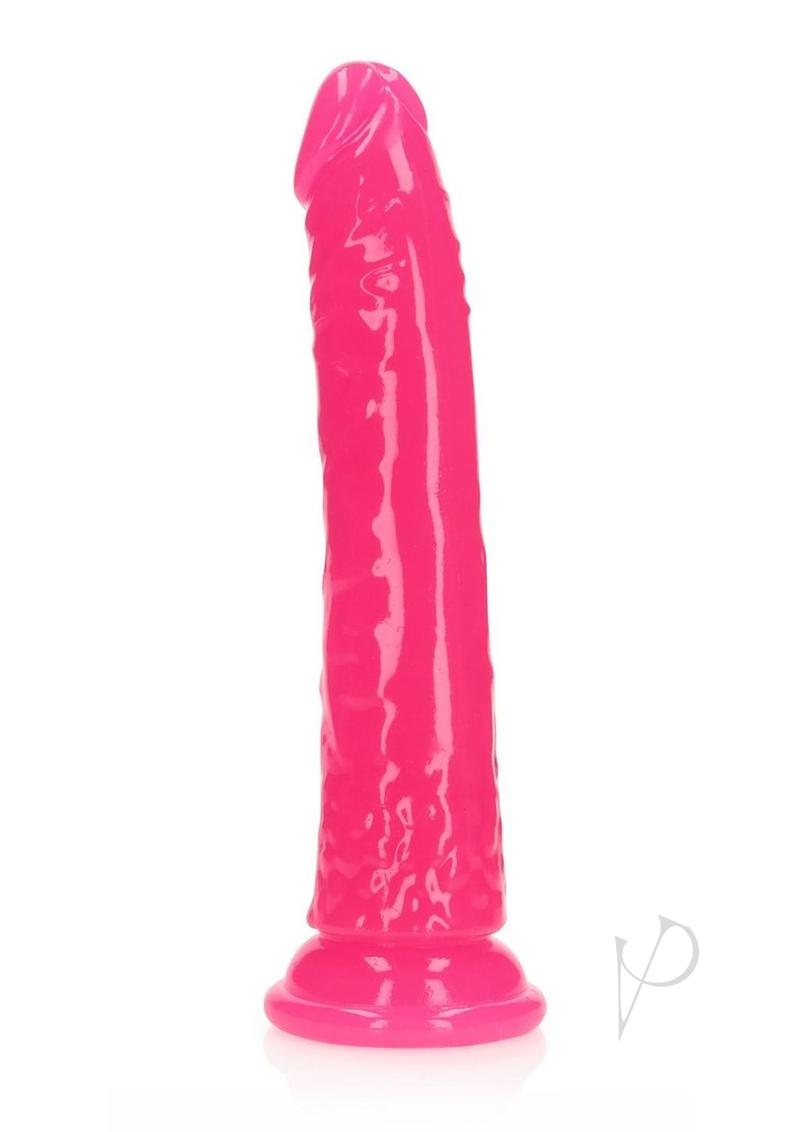Realrock Slim Glow In The Dark Dildo with Suction Cup - Glow In The Dark/Pink - 7in