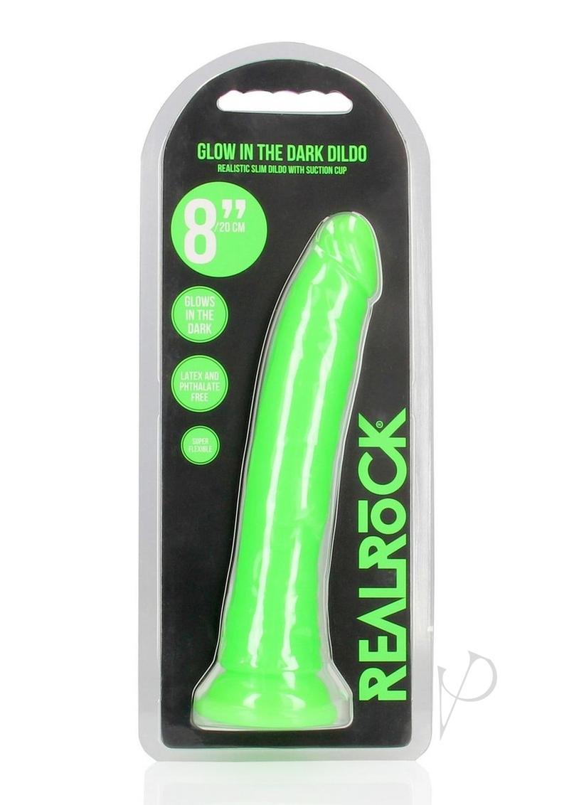 Realrock Slim Glow In The Dark Dildo with Suction Cup - Glow In The Dark/Green - 8in