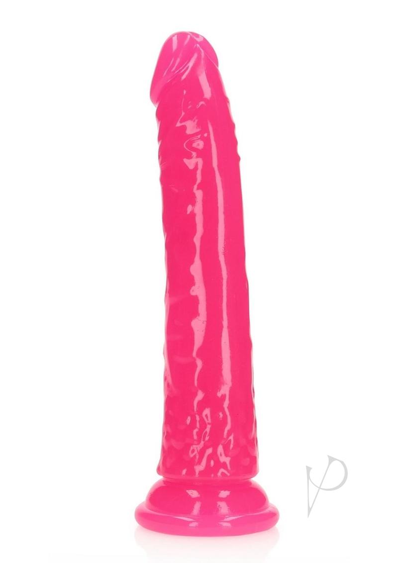 Realrock Slim Glow In The Dark Dildo with Suction Cup - Glow In The Dark/Pink - 8in