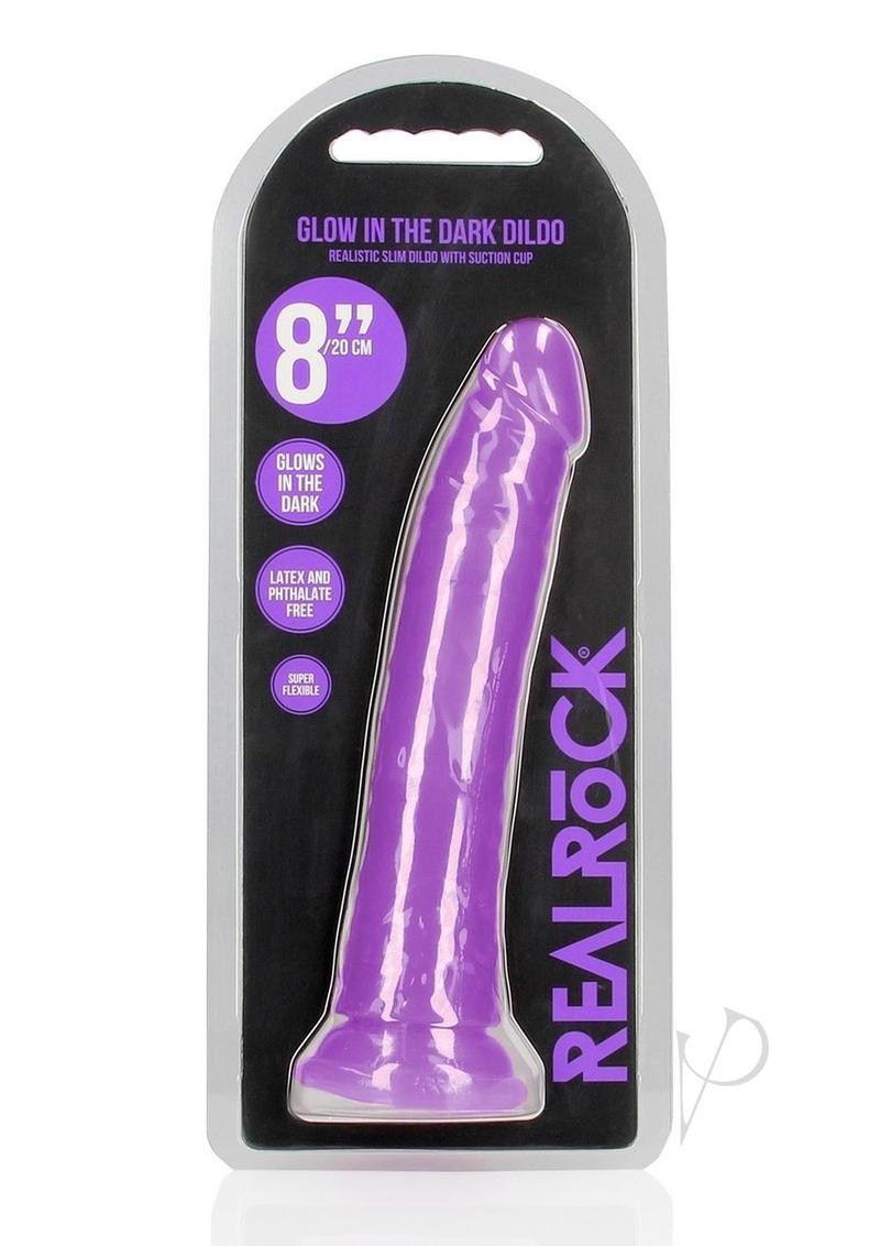 Realrock Slim Glow In The Dark Dildo with Suction Cup - Glow In The Dark/Purple - 8in
