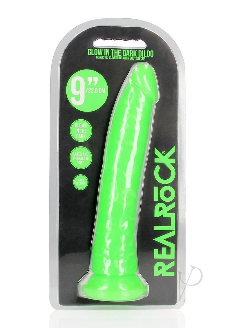 Realrock Slim Glow In The Dark Dildo with Suction Cup - Glow In The Dark/Green - 9in