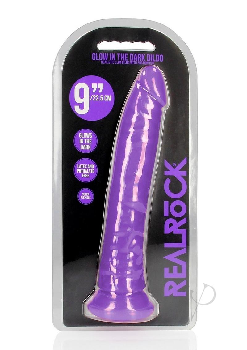 Realrock Slim Glow In The Dark Dildo with Suction Cup - Glow In The Dark/Purple - 9in