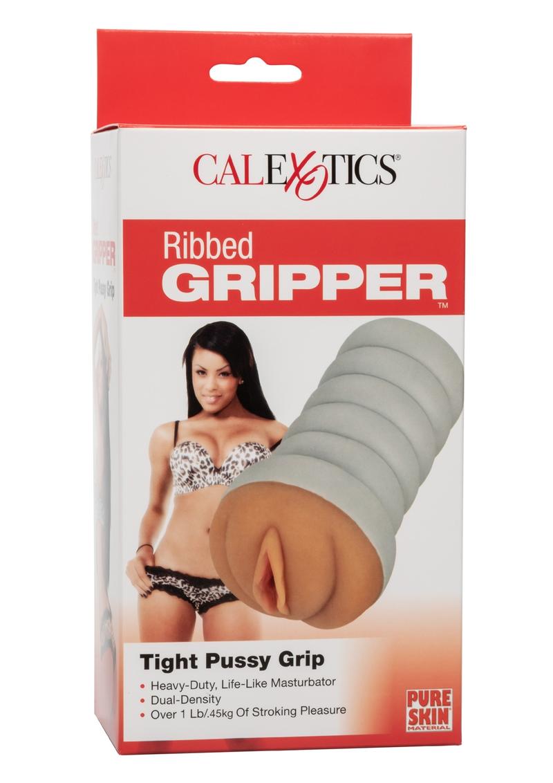 Ribbed Gripper Tight Pussy Dual Dense Textured Masturbator Stroker - Brown - 6in