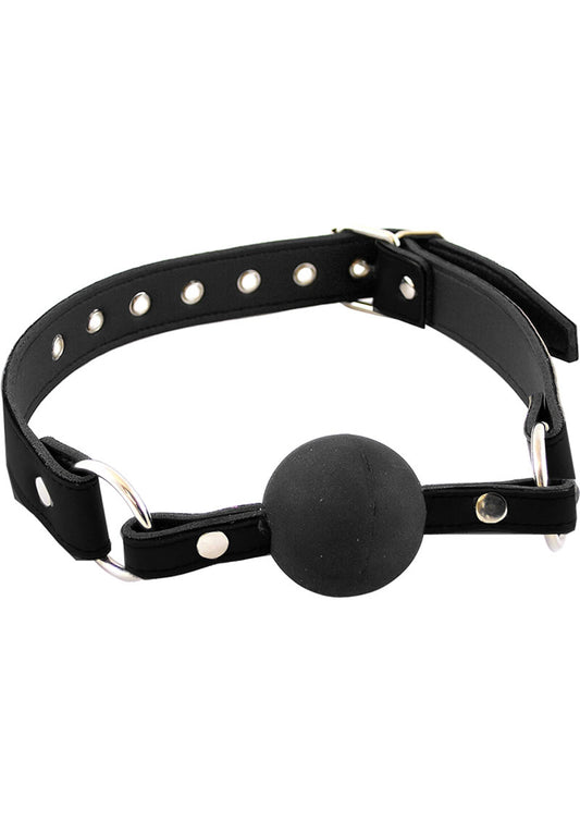 Rouge Fetish Play Leather Adjustable Ball Gag with Metal Accents - Black/Metal