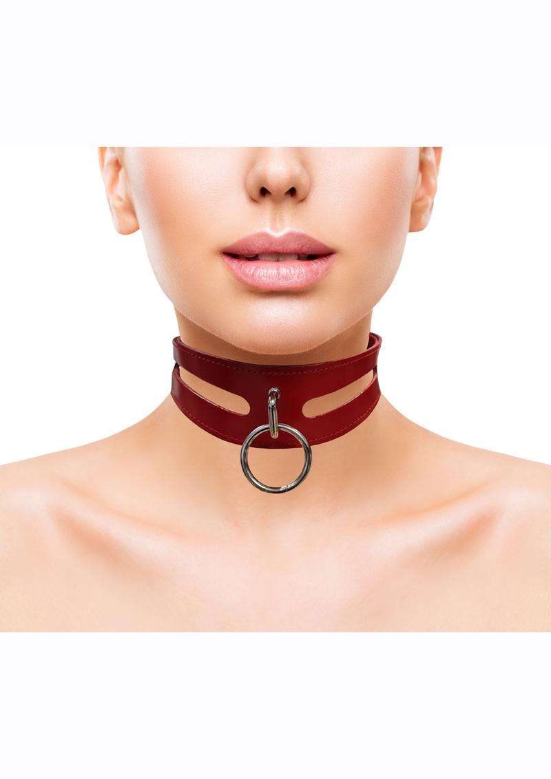 Rouge Leather Fashion Bondage Collar with O-Ring