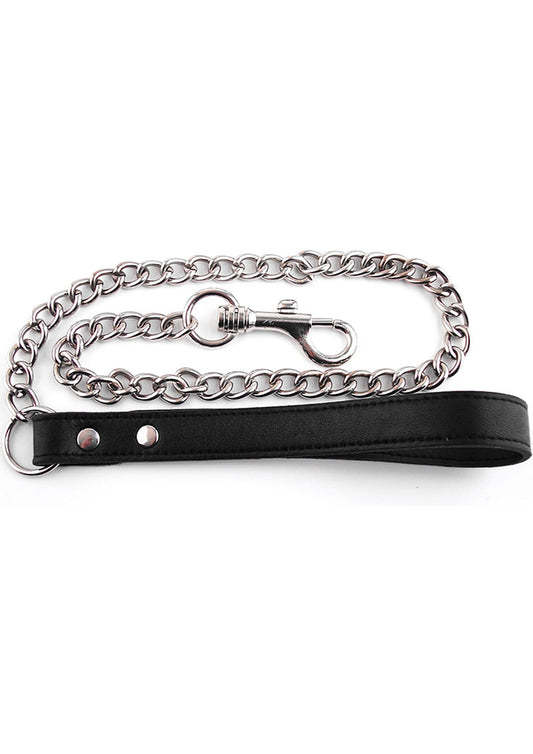 Rouge Leather Lead Chain - Black/Metal