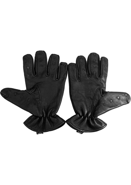 Rouge Leather Vampire Gloves - Black - Large